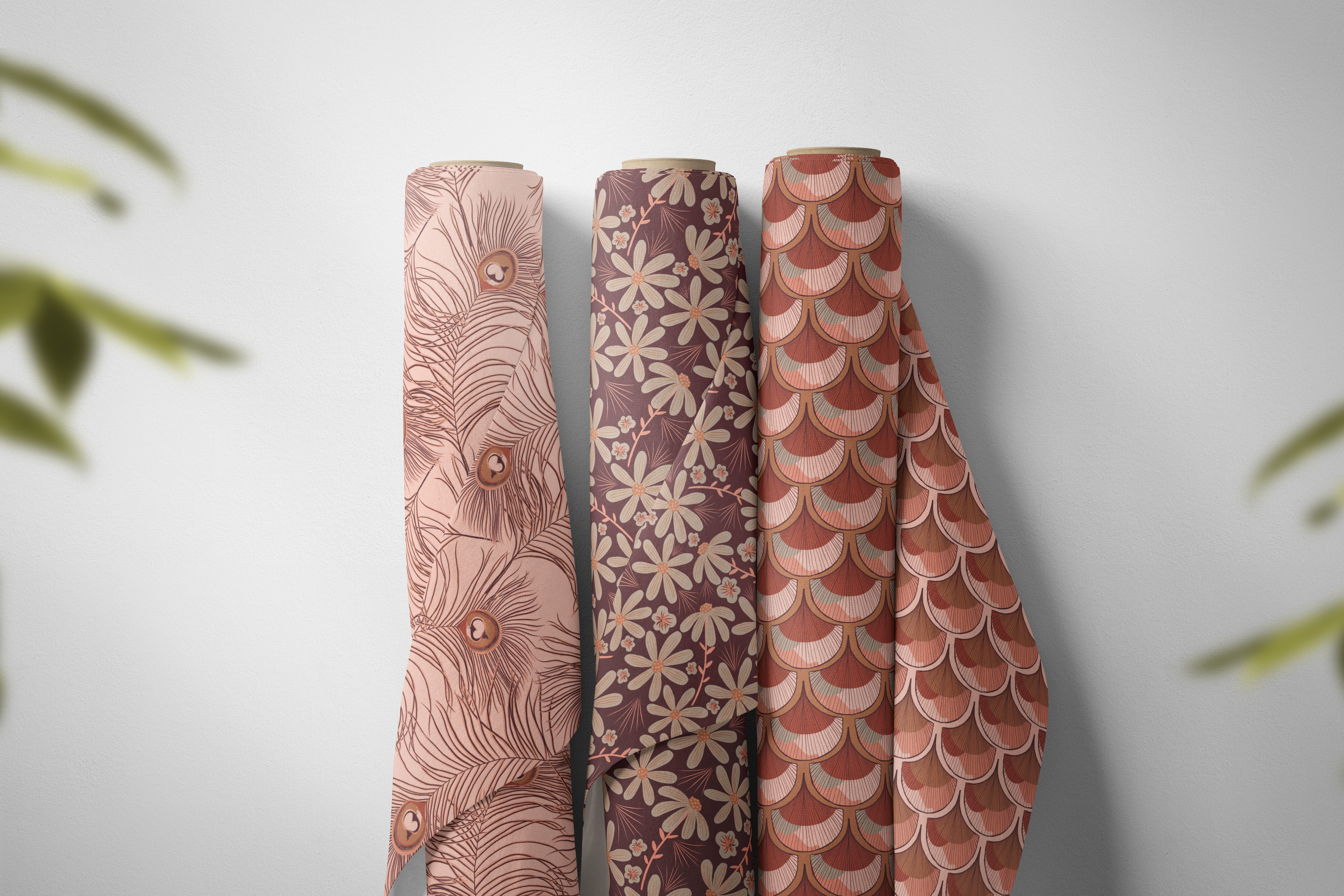 Peacock fabric rust colourway